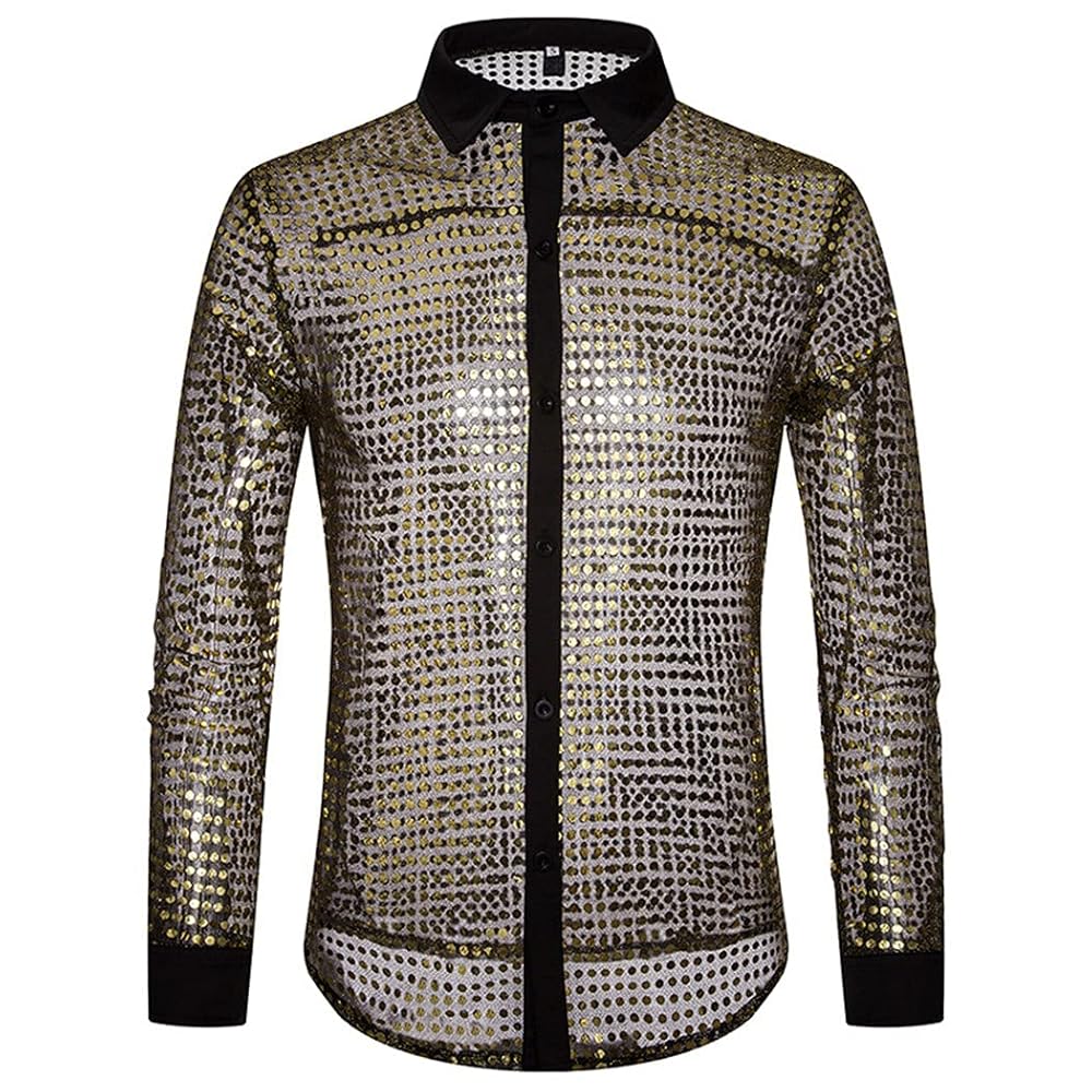 Amazon.com: Shiny Gold Transparent Shirt Men Sexy See